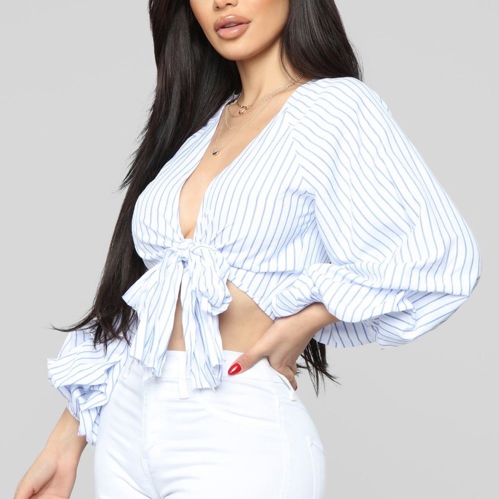 How tie front striped blouse